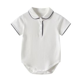 Baby's White Lapel Short Sleeve Fart Coverall