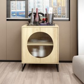 Storage Cabinet with Glass Door, No handle design,Push to open the door,Sideboard Buffet Cabinet for Kitchen,Dining Room