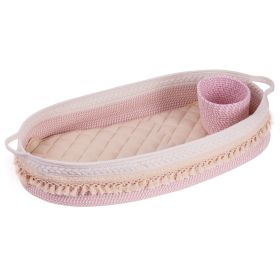 Baby Changing Basket; Handmade Woven Cotton Rope Moses Basket; Changing Table Topper with Mattress Pad(Beige&Pink)