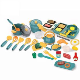 Kids Play Kitchen Toys 37 Piece Toy Kitchen Accessories Set; Pretend Kitchen Toys Kids Cooking Playset; Cutlery Cookware Learning Gift; Blue