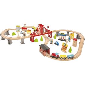 70pcs Wooden Train Set Learning Toy Kids Children Fun Road Crossing Track Railway Play Multicolor YF