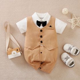 Baby Boy Gentleman Jumpsuit Baby Autumn Clothing (Option: Khaki-90cm)