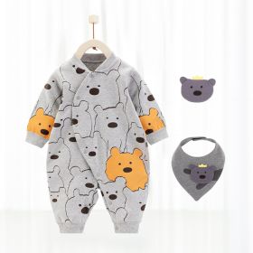 Cotton Jumpsuit Warm Newborn Crawling Suit (Option: Bark bear grey-66cm)