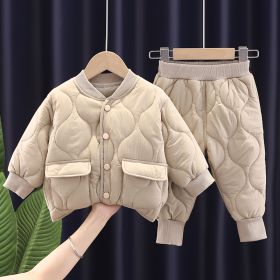 Boys' Cotton Clothes Baby Warm Two-piece Set (Option: Beige-110)