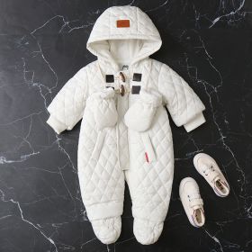 Hooded One-piece Clothes For Infants And Toddlers (Option: White-18M)